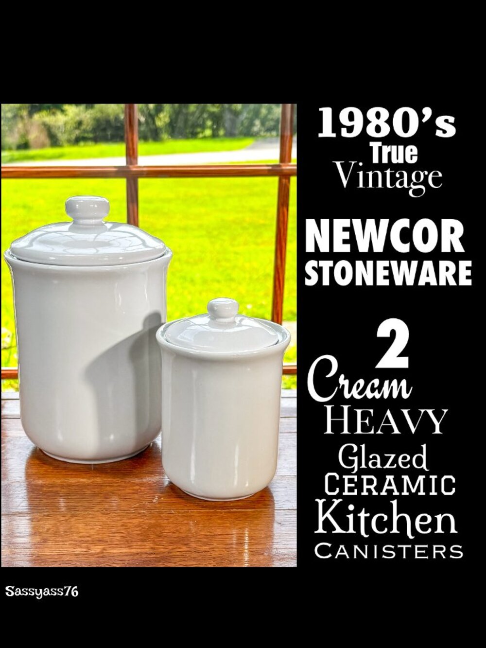 ▪️VTG▪️NEWCOR STONEWARE▪️2 Cream Heavy Glazed Ceramic Lidded Kitchen Canisters